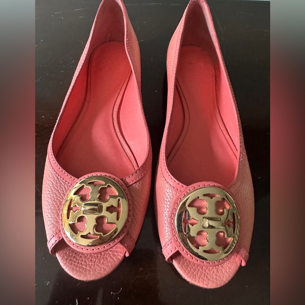 Tory Burch Selma Coral Pink peep toe ballet Flats 9 VGUC
